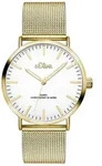 S.Oliver SO-3238-MQ Damen-Armbanduhr, Gold-Geh&auml;use, Metall-Armband - Wei&szlig;