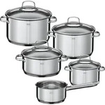 R&Ouml;SLE ELEGANCE Topf-Set 5-tlg., Edelstahl 18/10, mit Glasdeckel und Innenskalierung,