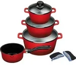 4/7tlg. KING&reg; Kochtopfset Aluguss RED / 10L / Topfgr&ouml;&szlig;en ca. &Oslash;16, &Oslash;16, &Oslash;20,