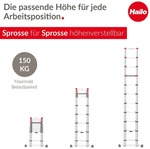 Hailo T80 FlexLine Alu Sicherheits-Teleskopleiter - ausziehbare Anlegeleiter mit 11
