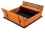 Sandkasten mit Deckel 2 Sitzb&auml;nke 98 x 98 x 21 cm, Sandkiste aus Holz mit...