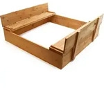 Sandkasten mit Deckel 2 Sitzb&auml;nke 98 x 98 x 18 cm, Sandkiste aus Holz mit...