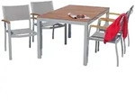 Merxx Gartenm&ouml;belset Naxos 5tlg., 4 Stapelsessel, 1 Tisch 150 x 90 cm -