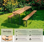 tectake Bierzeltgarnitur 3-tlg. faltbar Tannenholz Klarlack Tisch 220x50.5x77.5...
