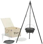 BBQ-Toro Dutch Oven Set 6-teilig mit Holzkiste, mit Topf, Pfanne, Grillrost,