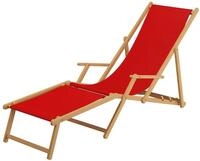 Gartenliege Liegestuhl Fu&szlig;teil Tisch Kissen Deckchair Holz Sonnenliege rot 10-308 N