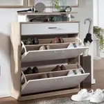 FineBuy Schuhkipper Holz 80x95x24 cm Modern Sonoma Eiche Schuhregal Schuhkipper