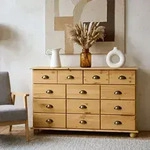 Schubladenschrank COLMAR, Natur - Apothekerkommode mit Muschelgriffen aus Metall. 11