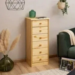 Kommode Hochschrank Anrichte RONDO, 6 Schubladen, Kiefer massiv, natur lackiert