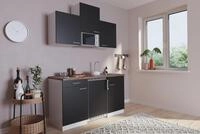 K&uuml;che Minik&uuml;che Singlek&uuml;che K&uuml;chenzeile Pantry Wei&szlig; Schwarz Luis 150 cm, mit