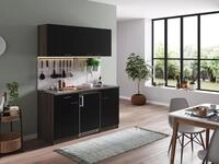 K&uuml;che K&uuml;chenzeile Singlek&uuml;che Eiche York Schwarz Oliver 150 cm, mit Duo-Kochmulde,