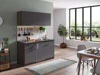 K&uuml;che K&uuml;chenzeile Singlek&uuml;che Eiche York Grau Oliver 150 cm, mit Duo-Kochmulde,
