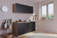 K&uuml;che Minik&uuml;che Singlek&uuml;che K&uuml;chenzeile Pantry Eiche Schwarz Luis 150 cm Respekt,