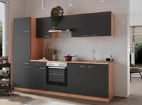 K&uuml;che K&uuml;chenzeile K&uuml;chenblock Einbauk&uuml;che Buche Grau Gerda 270 cm, mit