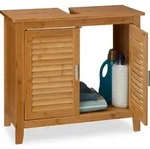 Relaxdays Waschbeckenunterschrank LAMELL, 2 T&uuml;ren, Waschbecken & Waschtisch, Bambus