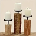 Boltze Kerzenhalter Tempe, 3 tlg.,Set 3, H 14-22 cm, Eukalyptus - Braun