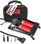 HEYNER&reg; Fu&szlig;luftpumpe mit Doppelzylinder & Manometer bis 10 bar, mit Tasche