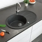 Sp&uuml;lbecken Bergstr&ouml;m Schwarz 78 x 50 cm Rund mit Trockenplatz, Model 12547 -