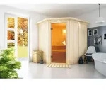 Karibu Sauna Innensauna Lilja Eckeinstieg ohne Zubeh&ouml;r 210x184x202 cm mit Dachkranz