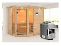 Karibu Sauna Sinai 3 40mm Dachkranz + Ofen 9kW extern classic Tür