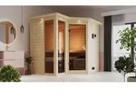 Karibu Sauna Innensauna Amara Eckeinstieg ohne Zubeh&ouml;r 264x198x214 cm mit Dachkranz