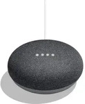 Google Home Mini, Google Assistant, Rund, Anthrazit, Grau, Stoff, Kunststoff,