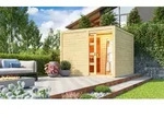 Karibu Saunahaus Au&szlig;ensauna Gartensauna Cuben unbehandelt Ofen 9 KW externe...