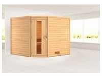 Woodfeeling Sauna Leona (Eckeinstieg), Holztür mit Isolierglas, wärmegedämmt,