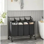 SONGMICS W&auml;schekorb, mit 4 abnehmbaren Stofftaschen, Rollen, 4 x 35 L, schwarz...