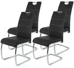 Hela Tische, 4er Set Esszimmerstuhl Freischwinger Flora - Bezug Kunstleder Schwarz -