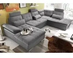 Couch "Jakarta" Wohnlandschaft Sofa Lederlook Schlaffunktion Schlafsofa dunkelgrau