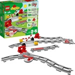 LEGO DUPLO Eisenbahn Schienen, Zugschienen-Bauset mit rotem Signalstein,
