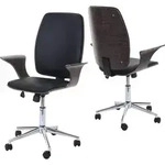 B&uuml;rostuhl HWC-C54, Chefsessel Drehstuhl, Bugholz Kunstleder grau, Bezug...