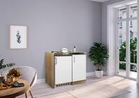 K&uuml;che Minik&uuml;che Singlek&uuml;che K&uuml;chenzeile Pantry Eiche Wei&szlig; Levin 100 cm, mit