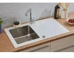 K&uuml;chensp&uuml;le Glas Einbausp&uuml;le Edelstahl Sp&uuml;le 86 x 50 Wei&szlig; Respekta New York -