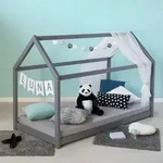 Homestyle4u Kinderbett 90x200 Hausbett Grau mit Lattenrost Kinder Bett Haus Holz