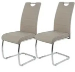 Hela Tische, 2er Set Esszimmerstuhl Freischwinger Flora - Bezug Kunstleder Beige -