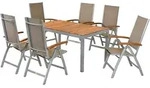 Merxx Gartenm&ouml;belset Naxos 7tlg., 6 Klappsessel, 1 Tisch 150 x 90 cm -