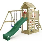 Spielturm Wickey MultiFlyer mit Holzdach und Schaukel in Gr&uuml;n - Beige