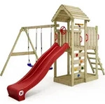 Spielturm Wickey MultiFlyer mit Holzdach und Schaukel in Rot - Rot