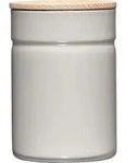 Riess Vorratsdose 525ml Emaille mit Holzdeckel light grey - Beige/Wei&szlig;