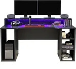 TEZAUR 1B Gaming Tisch Computertisch mit LED Beleuchtung von Forte - Schwarz