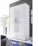 Kleiderschrank Daniela 120cm mit 3 T&uuml;ren 2 Schubladen und Spiegel - wei&szlig; - Wei&szlig;