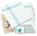 12er Set Geschirrt&uuml;cher, Halbleinen in 50x70 cm, gr&uuml;n wei&szlig; kariert, fusselfrei -
