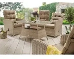 Destiny Loungeset MERANO 2 Sessel, 2er Sofa, 1 Tisch 120x77x66cm, pearl shell
