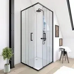 Eckeinstieg mit Gleitt&uuml;r/Schiebet&uuml;r Aurlane Factory Black Eclipse 90 x 90 x...