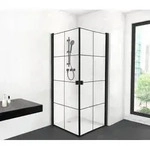 Eckeinstieg mit Pendelt&uuml;r Aurlane 90 x 90 cm Profil schwarz Glasdekor Industrie