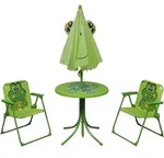vidaXL 3-tlg. Garten-Bistro-Set f&uuml;r Kinder mit Sonnenschirm Gr&uuml;n - Gr&uuml;n