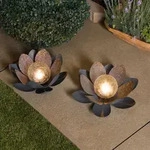 esotec Solar Lotusbl&uuml;ten-Leuchte 2er SET Bruchglaskugel METALL IP44 102087 - Grau