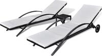 vidaXL Sonnenliegen mit Tisch Poly Rattan Schwarz